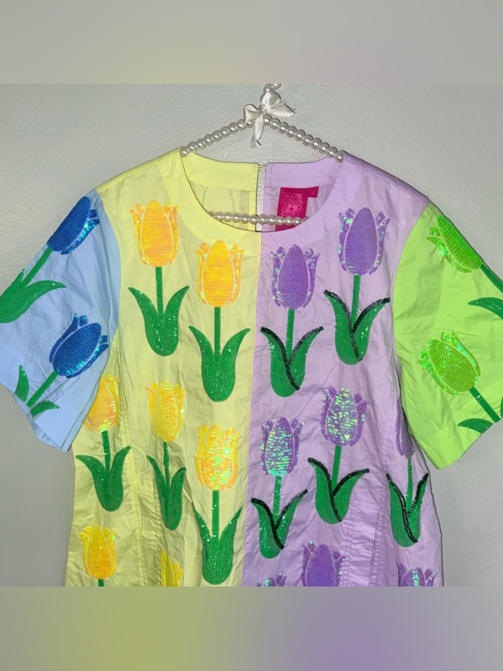 QUEEN OF SPARKLES NEON COLORBLOCK TULIP MINI DRESS - Picture 4 of 14